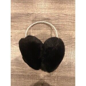 Black Faux Fur  Earmuffs with Pearl Headband - Cute & Cozy!